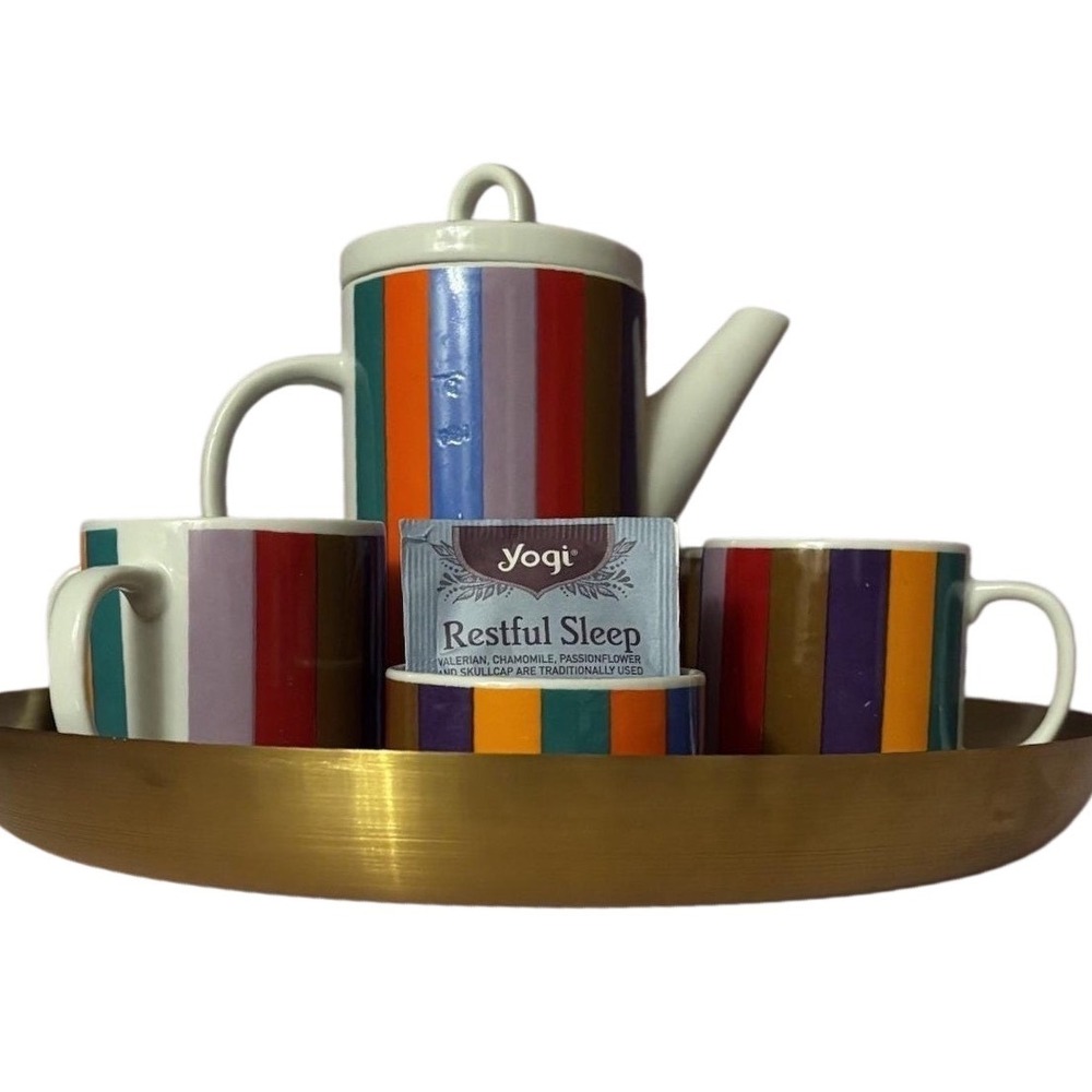 San Remo Teapot Set 7pc Colorful Stripes Made in Japan Imperial Vintage